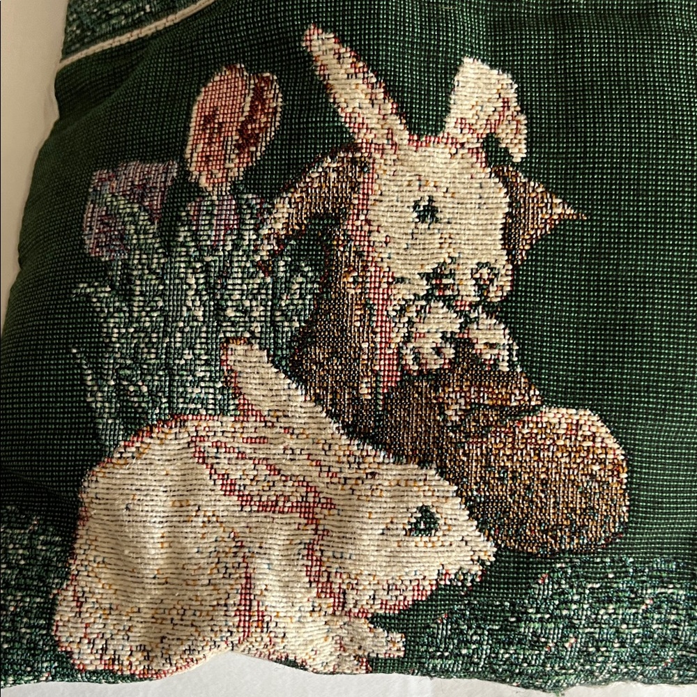Green Pillow with Rabbit Design - Picture 2 of 5